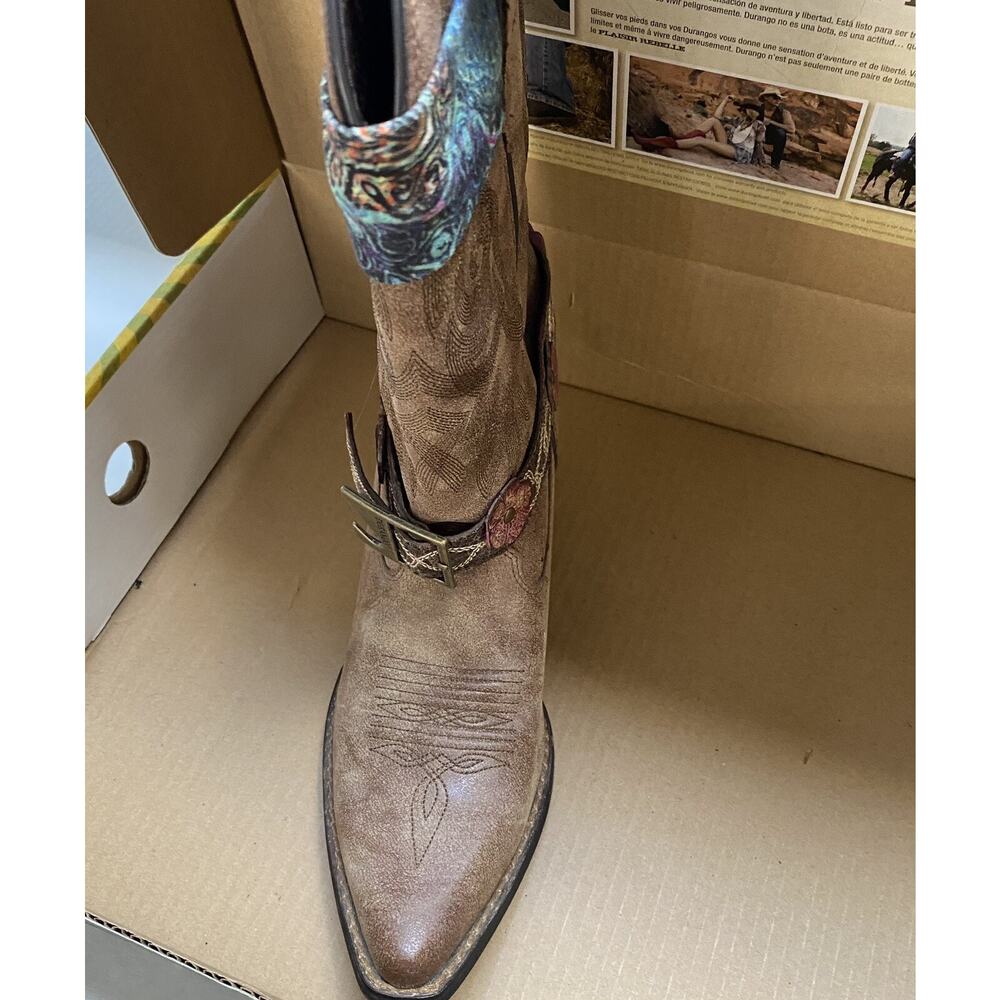 Durango Tan Heeled Boots with Colorful Patterns - Picture 5 of 16